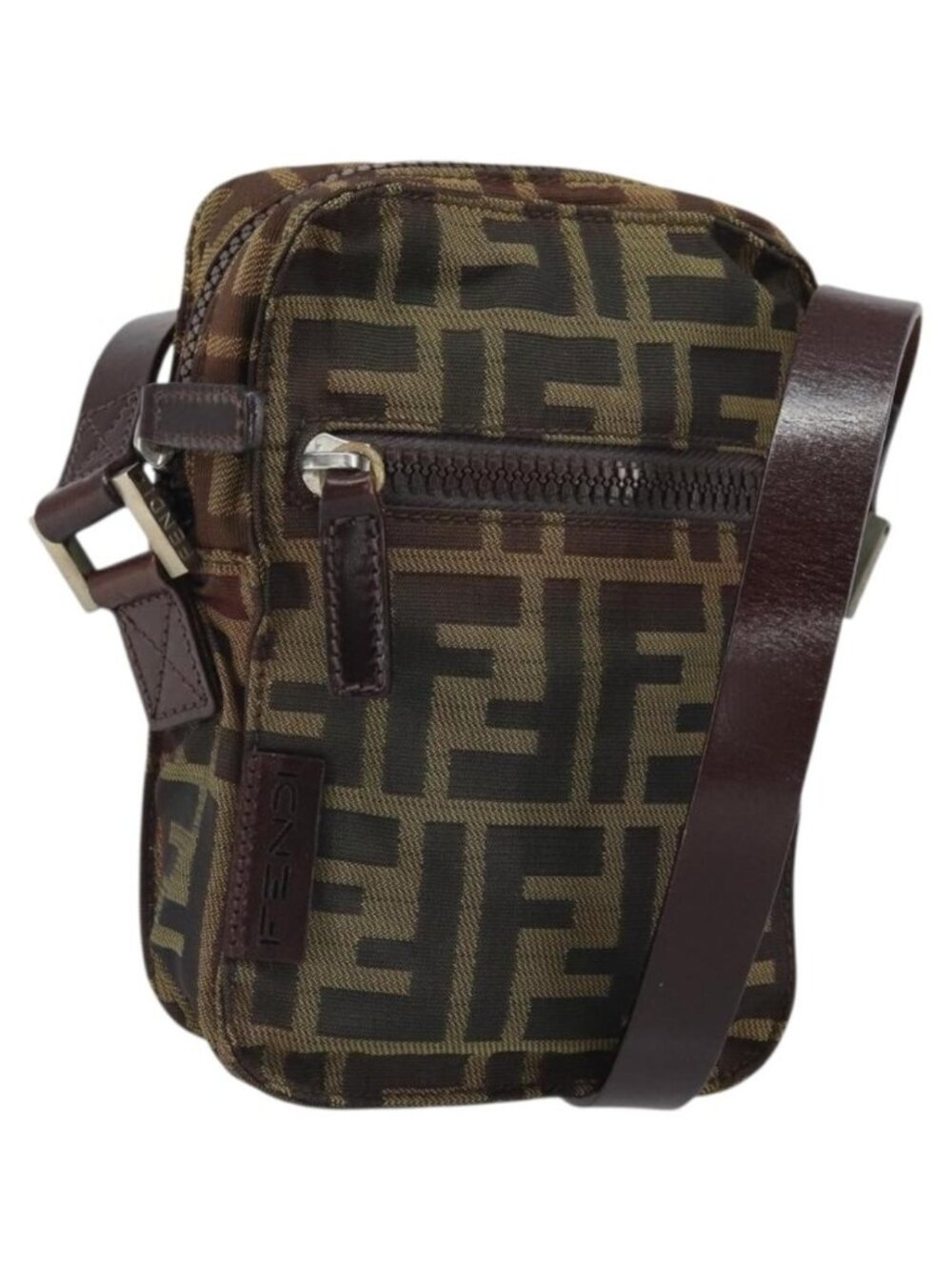 FENDI Zucca Canvas Shoulder Bag Black Brown